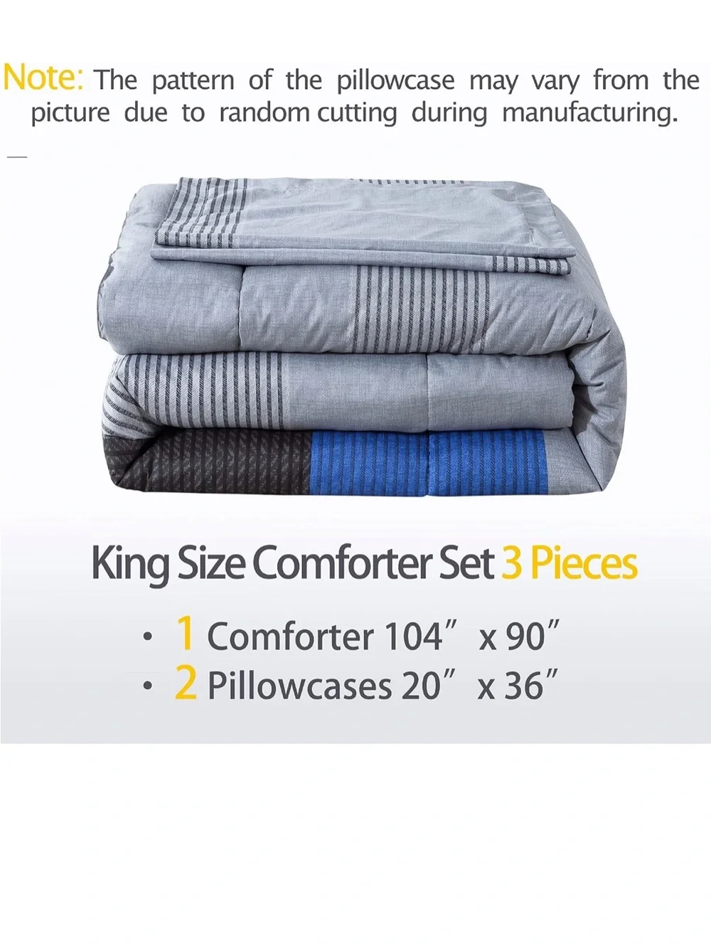 Andency Stripe Blue Comforter Set King Size, 3 Pieces Gray and Blue Patchwork